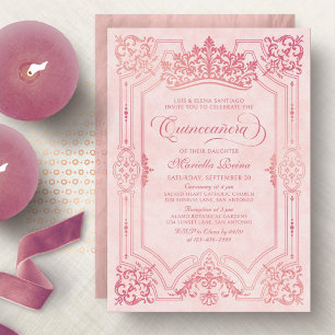 Invitation Diadème Couronne Rose Élégant Quinceanera