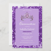 Invitation Diadème Couronne Strass Violet Pailleté Élégant Qu (Devant)
