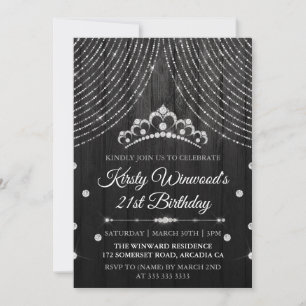 Invitation Diadème d'anniversaire diamant noir argenté