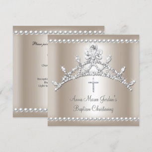 Invitation Diadème de baptême perle blanche diamant argent se
