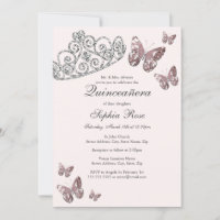 Diadème de bijou rose blush papillon Quinceanera 