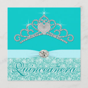 Invitation Diadème de diamant bleu sarcelle bleu Quincenera