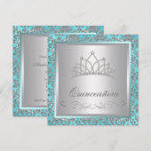 Invitation Diadème de diamant bleu sarcelle damas bleu sarcel (Devant / Derrière)