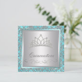 Invitation Diadème de diamant bleu sarcelle damas bleu sarcel (Debout devant)