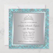 Invitation Diadème de diamant bleu sarcelle damas bleu sarcel (Dos)
