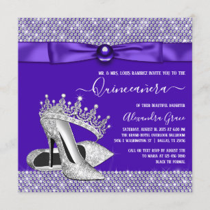 Invitation Diadème de diamant de Quinceanera violet Princesse