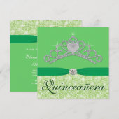 Invitation Diadème de diamant vert citron Quincenera vert (Devant / Derrière)