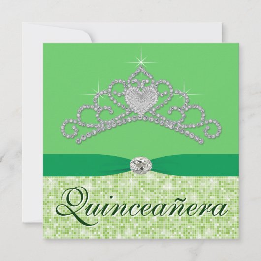 Invitation Diadème de diamant vert citron Quincenera vert (Devant)