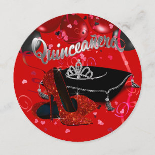 Invitation Diadème de diamants Quinceanera rouge et noir