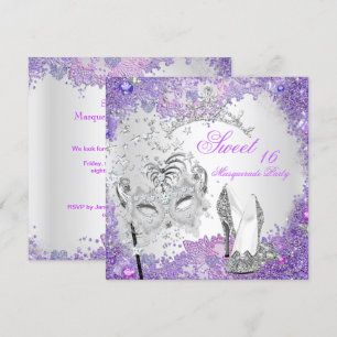 Invitation Diadème de fête masquée Sweet Sixteen 16 violet