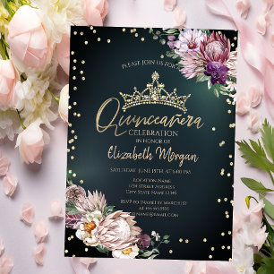 Invitation Diadème de fleurs tropicales Quinceañera verte dia