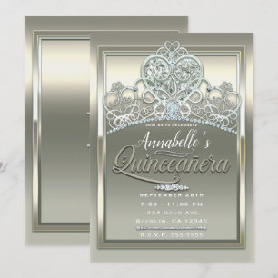 Invitation Diadème de princesse en ivoire platine pour Quince