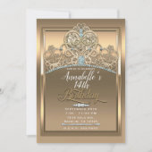 Invitation Diadème de princesse en or pour fête d'anniversair (Devant)