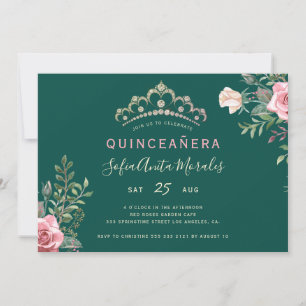 Invitation Diadème de princesse florale élégante vert Quincea