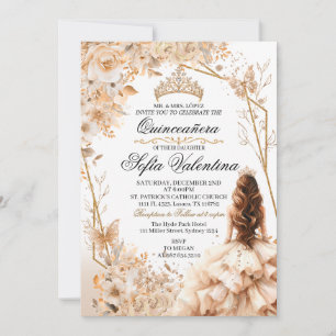Invitation Diadème de princesse Quinceañera fille beige et or