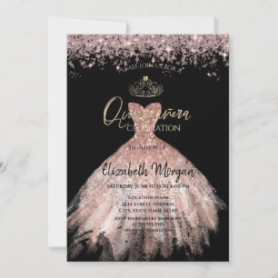Invitation Diadème de robe chic, diamants Quinceañera noire