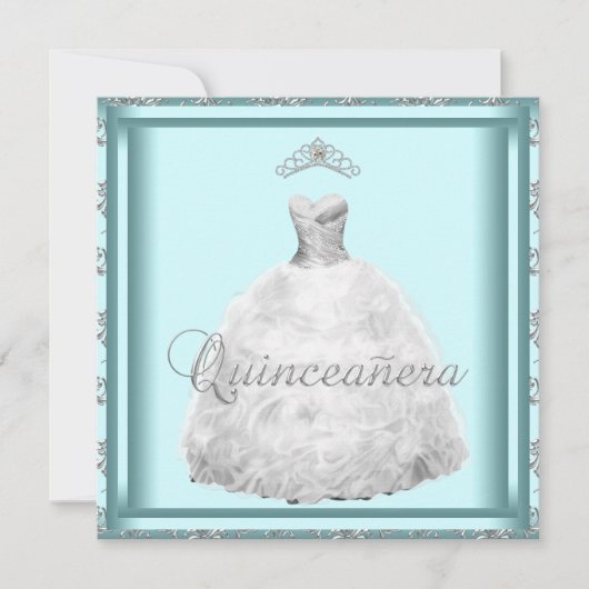 Invitation Diadème de robe de soirée Bleu sarcelle Blanc Quin (Devant)