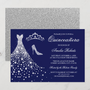 Invitation Diadème de robe diamanté Navy Silver pour Quincean