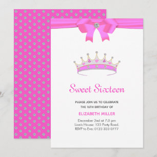 Invitation Diadème Diamant Pailleté Sweet Sixteen