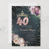Invitation Diadème Diamants Fleurs Tropicales Vert 40ème (Devant)