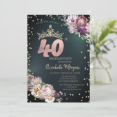 Invitation Diadème Diamants Fleurs Tropicales Vert 40ème (Debout devant)