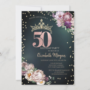 Invitation Diadème Diamants Fleurs Tropicales Vert 50ème