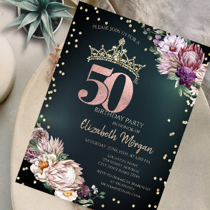 Invitation Diadème Diamants Fleurs Tropicales Vert 50ème