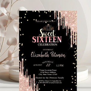 Invitation Diadème, Diamants Paillettes Gouttes Douce Fête 16