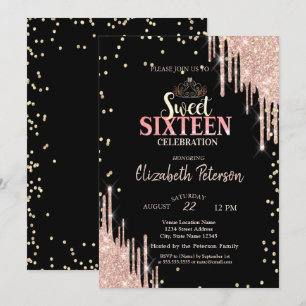 Invitation Diadème, Diamants Paillettes Gouttes Douce Fête 16