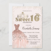 Invitation Diadème doré,Confettis,Robe,Doux 16 rayé (Devant)