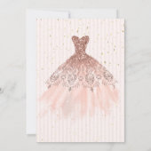 Invitation Diadème doré,Confettis,Robe,Doux 16 rayé (Dos)