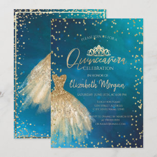 Invitation Diadème élégant en or pour robe, diamants Quinceañ