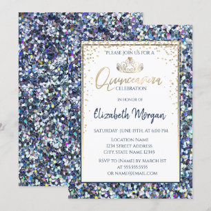 Invitation Diadème élégant en or, sequins diamants Quinceaner