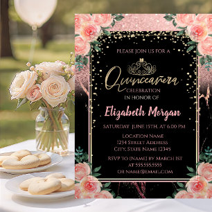 Invitation Diadème élégant moderne doré pailleté, Fleurs en m