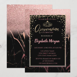 Invitation Diadème élégant moderne doré pailleté, Marbre