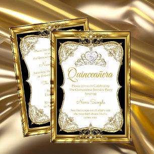 Invitation Diadème Elite Or Blanc Noir Princesse Quinceanera