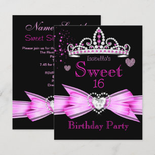 Invitation Diadème en diamant pour 16e anniversaire rose doux