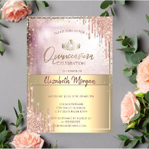 Invitation Diadème en or chic, gouttes de paillettes d'or ros