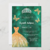 Invitation Diadème en or vert émeraude robe luxe Sweet 16 (Devant)