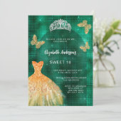 Invitation Diadème en or vert émeraude robe luxe Sweet 16 (Debout devant)
