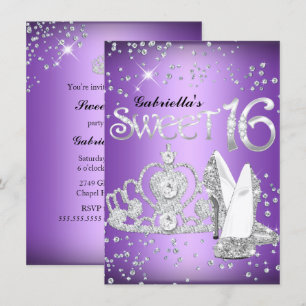 Invitation Diadème et talons à paillettes violettes Invitatio