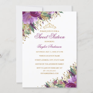 Invitation Diadème Étincelant Améthyste Fleurs Violettes Swee