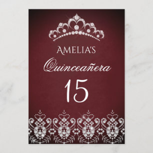Invitation Diadème Étincelant Quinceanera Argent Bourgogne