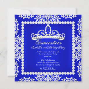 Invitation Diadème Fête des 15 Ans Quinceanera Bleu Royal