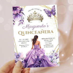 Invitation Diadème Fleur de Lilac Violet pour Quinceañera Pap