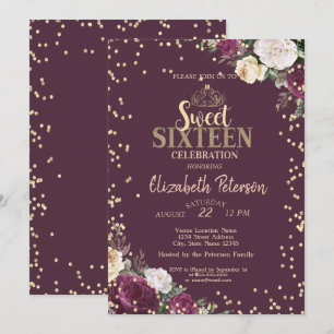 Invitation Diadème, Fleurs de Bourgogne Diamants Douce 16 Fêt
