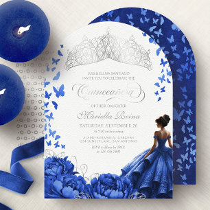 Invitation Diadème Fleurs Royal Bleu Fleurs Quinceanera