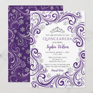 Invitation Diadème flocons de neige violet argenté Quinceañer