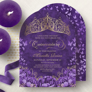 Invitation Diadème Floral de Lavande Violette Quinceanera