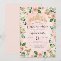 Diadème Floral en Or Rose Papillon Quinceanera